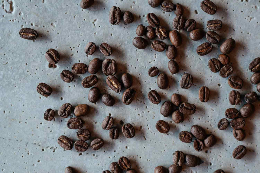 オーガニックコーヒー豆 コンクリートの上 coffee beans on concrete