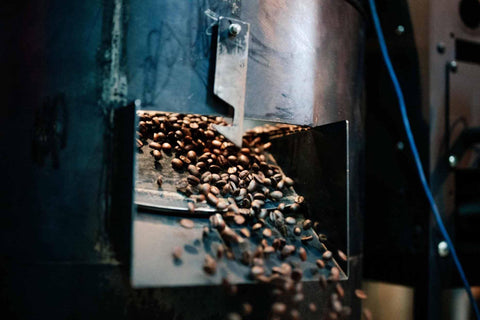 コーヒー豆 焙煎 焙煎機 beans coming out of coffee roaster